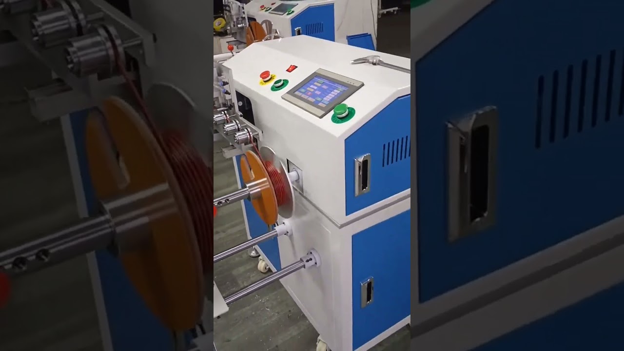 Automatikus mérőszámláló, vezető, vágó és tekercselő gép piros-fekete ikerkábelekhez 1m